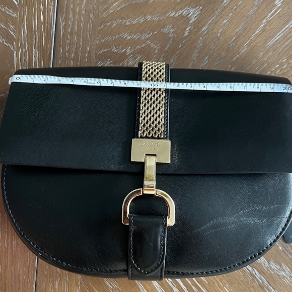 LANVIN Lamb Leather Crossbody Bag Logo Chain Trim & Strap Magnetic Flap - Picture 17 of 17